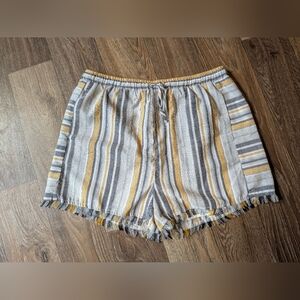 Doe & Rae High Waist Striped Shorts - Gray and Yellow